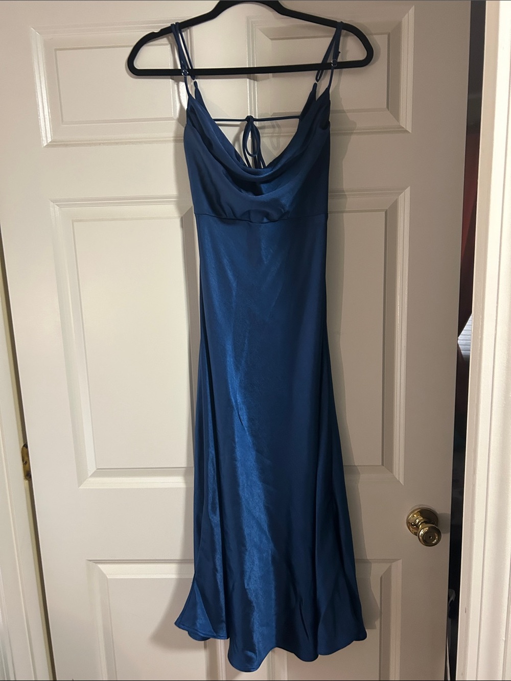 Satin Cowl Neck Slip Dress - Navy Blue - Picture 7 of 9